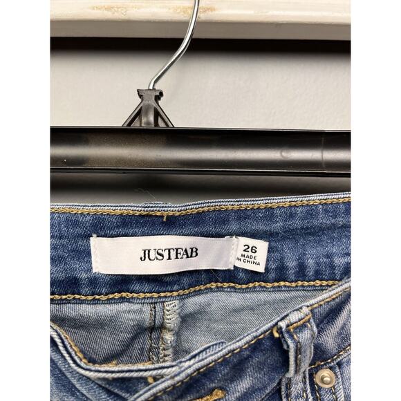 JustFab Skinny Jeans Womens Size 26 Distressed Raw Hem Blue Denim - Picture 4 of 8